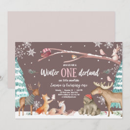 Convite Aniversário Rosa da Floresta Única de inverno