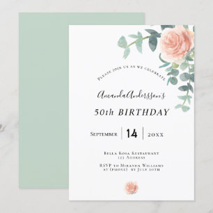 Convite Aniversário rosa de ouro floral geeneral branco el