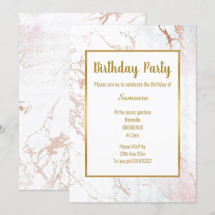 Convite ANIVERSÁRIO Rosa Dourada de Mármore Branco