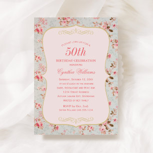 Convite Aniversário Rosa Shabby Chic Vintage