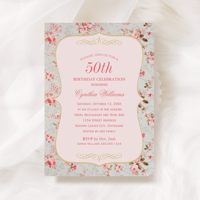 Convite Aniversário Rosa Shabby Chic Vintage (Criador carregado)
