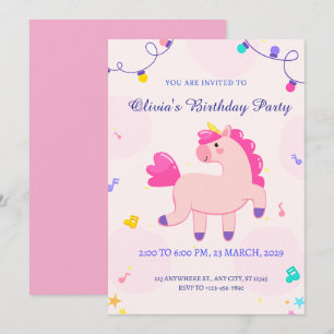 Convite aniversário rosa unicórnio