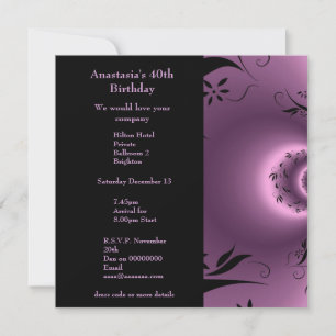 Convite Aniversário Roxo com Floral Preto Polar