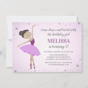 Convite Aniversário roxo da menina da bailarina étnica