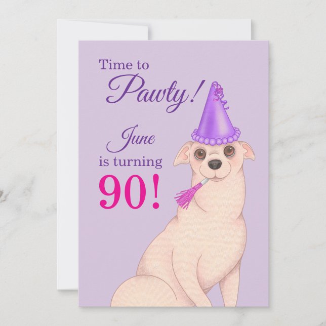 Convite Aniversário Roxo de Chihuahua Fofo (Frente)