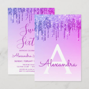 Convite Aniversário roxo do doce dezesseis do brilho da