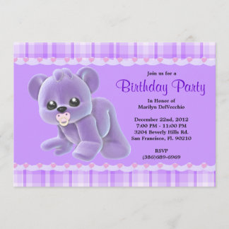 Convite Aniversário roxo do urso de ursinho do luxuoso