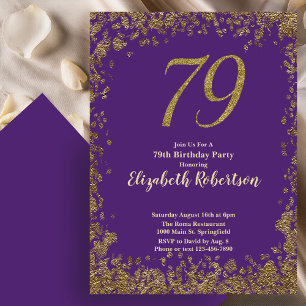 Convite Aniversário Roxo Dourado Elegante 79