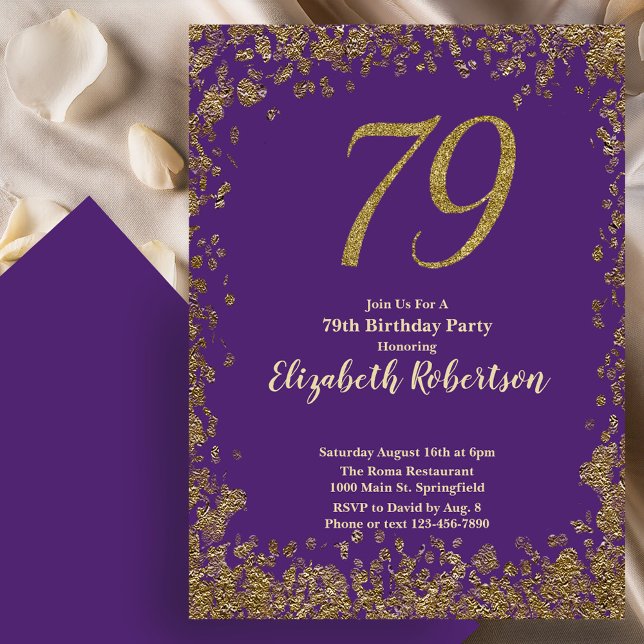 Convite Aniversário Roxo Dourado Elegante 79 (Criador carregado)