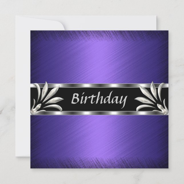 Convite Aniversário Roxo Floral Prata (Frente)