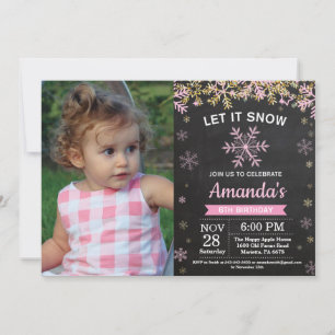 Convite Aniversário Russo de inverno Floco de neve Rosa D