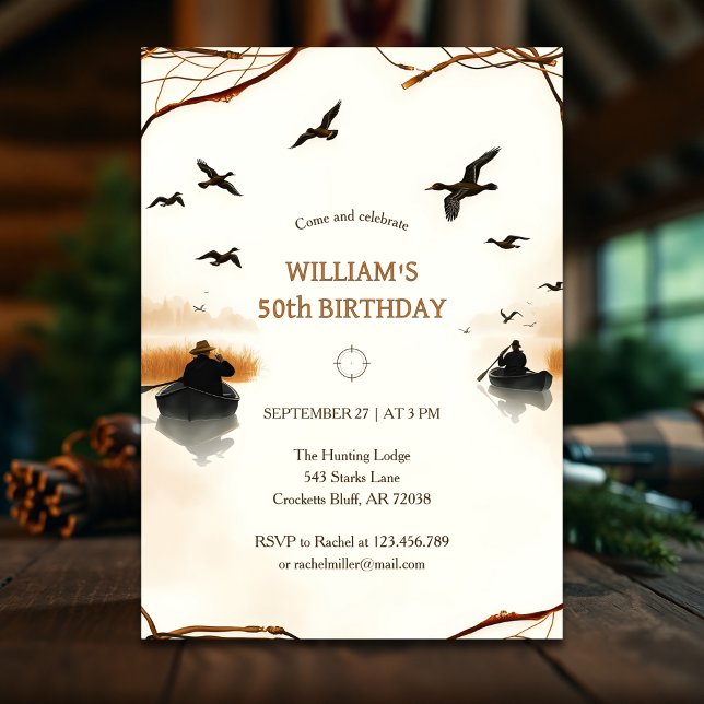 Convite Aniversário Rustic Duck Hunting (Rustic Duck Hunting Birthday Invitation – Outdoor 50th Celebration for Him)