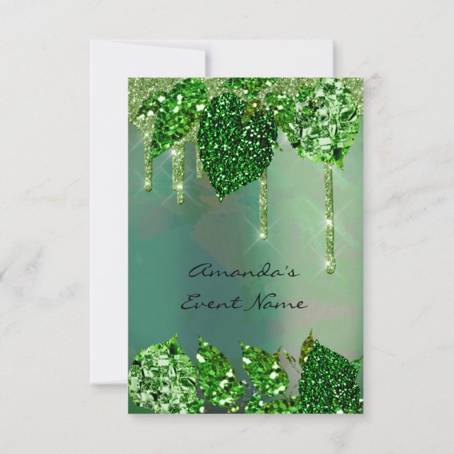 Convite Aniversário Rustico Rose Verde Floresta Gotas Folh (Verso)