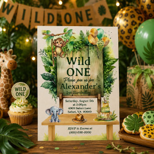 Convite Aniversário Safari Selvagem Um Verde Vegetação Ani
