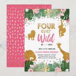 Convite Aniversário sempre selvagem da menina de quatro