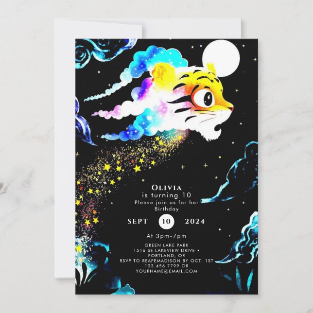 Convite Aniversário Simples do Pastel Tiger (Frente)