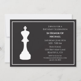 Convite Aniversário sofisticado de Peça de Xadrez Negra e