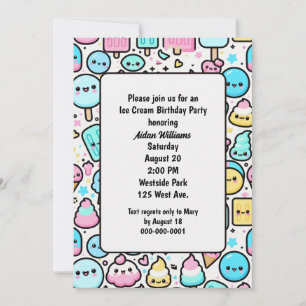 Convite Aniversário, Sorvete Cone e Porodles