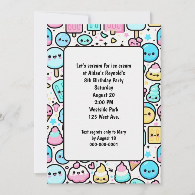 Convite Aniversário, Sorvete Cone e Porodles (Frente)
