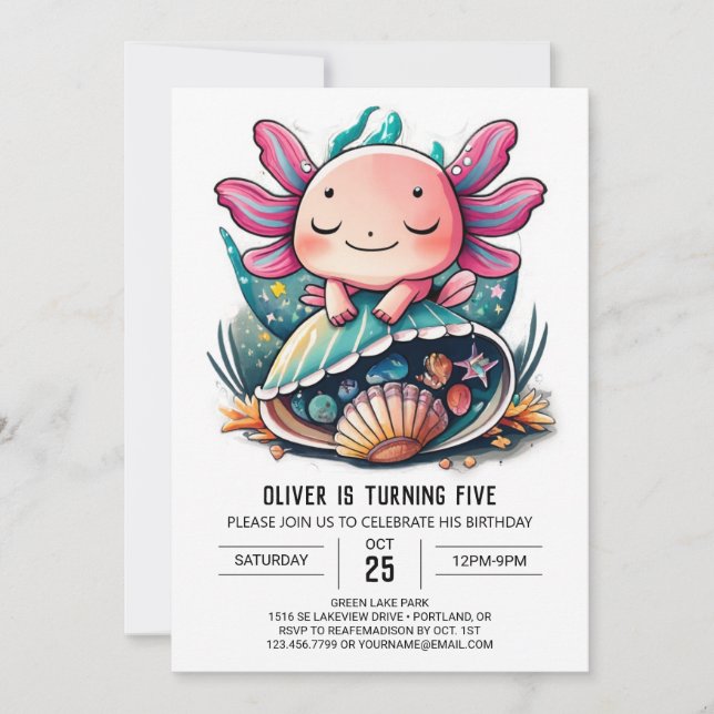 Convite Aniversário submarino do Axolotl Whimsical (Frente)