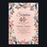 Convite Aniversário Surpresa 40ª Mulher Rosa Teal Floral<br><div class="desc">Elegante cor-de-rosa botânico e branco-d-água floral e deixa tema-40º convite de aniversário surpresa para mulheres. Bonito para uma celebração em qualquer época do ano, mas perfeitamente adequado para o outono. O texto, a fonte, o tamanho e a cor da fonte são completamente personalizáveis, de modo que este cartão pode ser...</div>
