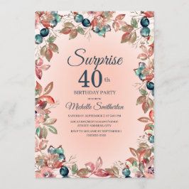 Convite Aniversário Surpresa 40ª Mulher Rosa Teal Floral