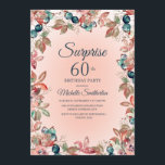 Convite Aniversário Surpresa 60ª Mulher Rosa Teal Floral<br><div class="desc">Elegante cor de rosa botânico, cor de água lacrimejante floral e deixa tema 60º convite de aniversário surpresa para mulheres. Bonito para uma celebração em qualquer época do ano, mas perfeitamente adequado para o outono. O texto, a fonte, o tamanho e a cor da fonte são completamente personalizáveis, de modo...</div>