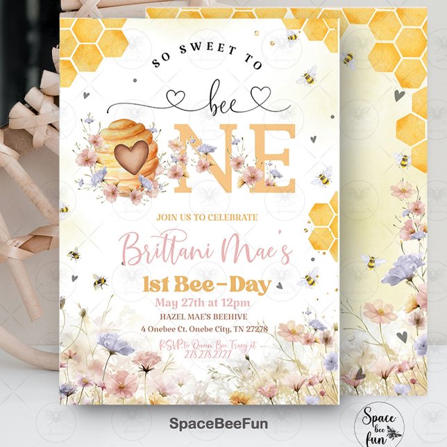 Convite Aniversário Tão Doce De Ser Uma Honra (bee birthday, first birthday, honey bee party, so sweet to bee one, 1st birthday theme, bumblebee pa)