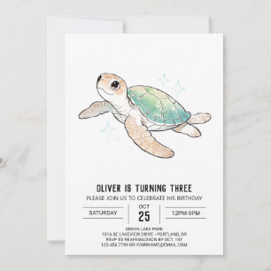 Convite Aniversário Tartaruga Marinha Verde Limão