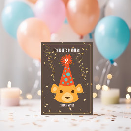 Convite Aniversário Teddy Bear Vestindo um chapéu de festa