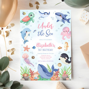 Convite Aniversário Tema Animais Marinhos Submarinos