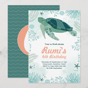 Convite Aniversário Tema Oceano das Tartarugas Sob o Mar
