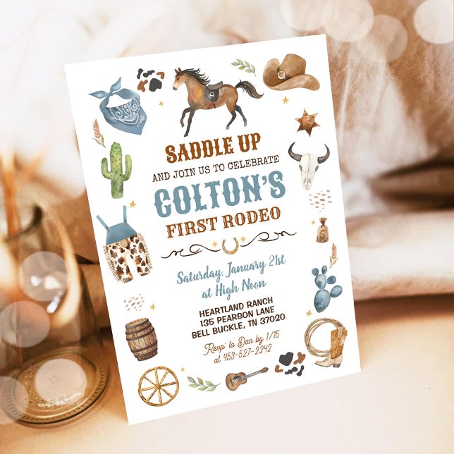 Convite Aniversário Tema Wild West Rodeio de Cowboy Blue 1 (Criador carregado)