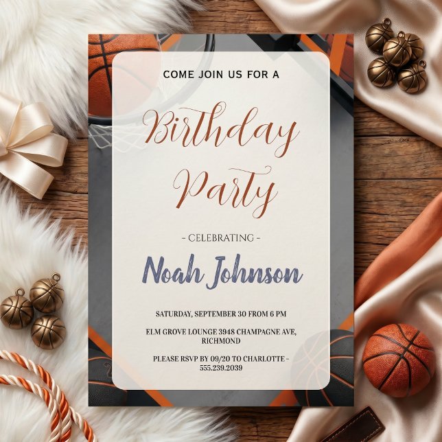 Convite Aniversário Temático de Basquetebol Moderno (Criador carregado)
