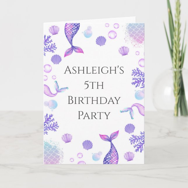 Convite Aniversário Temático de Sereia Roxa (Frente)
