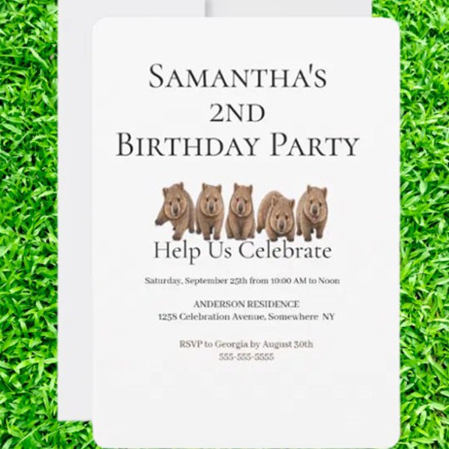 Convite Aniversário temático de wombat (Perfect for kids and fun-loving adults, they set a joyful, quirky tone before the party even begins)