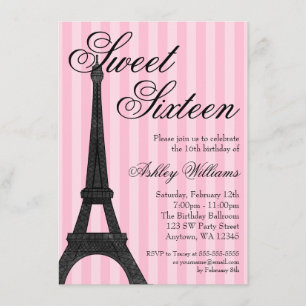 Convite Aniversário temático do doce 16 de Paris da listra