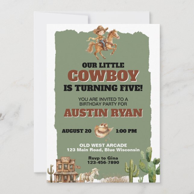 Convite Aniversário Temático Western Cowboy Rústico (Frente)