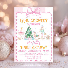 Convite Aniversário Terra Doce do Quebra-Nozes Rosa Natal