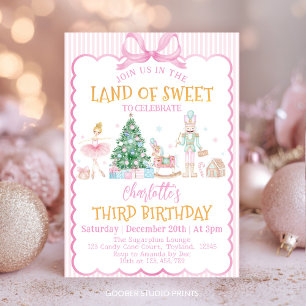 Convite Aniversário Terra Doce do Quebra-Nozes Rosa Natal