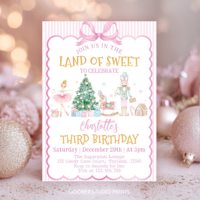 Convite Aniversário Terra Doce do Quebra-Nozes Rosa Natal (Criador carregado)