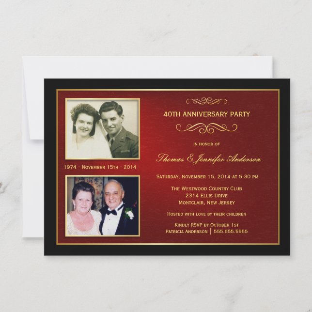 Convite Aniversário Then & Now com 2 Fotos - 40º (Frente)