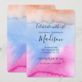 Convite Aniversário Tie dye Rosa Azul Pêssego