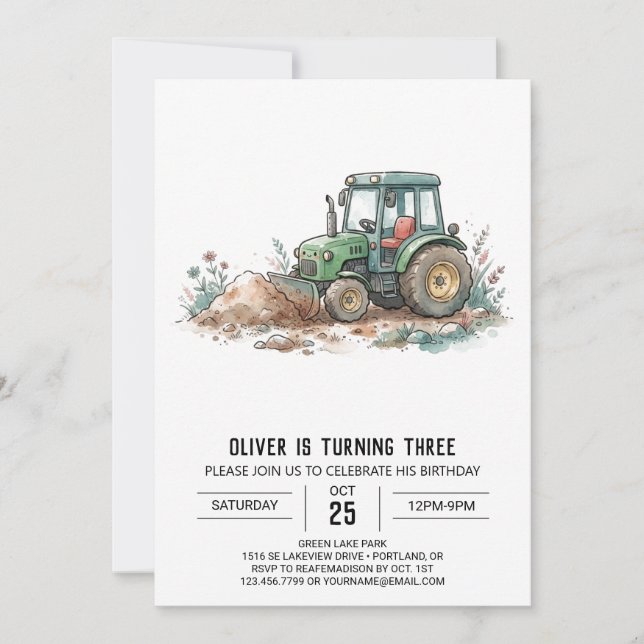 Convite Aniversário Trator de Fazenda Rústico (Frente)