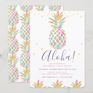 Convite Aniversário Tropical Abacaxi Aquarela Arco-íris