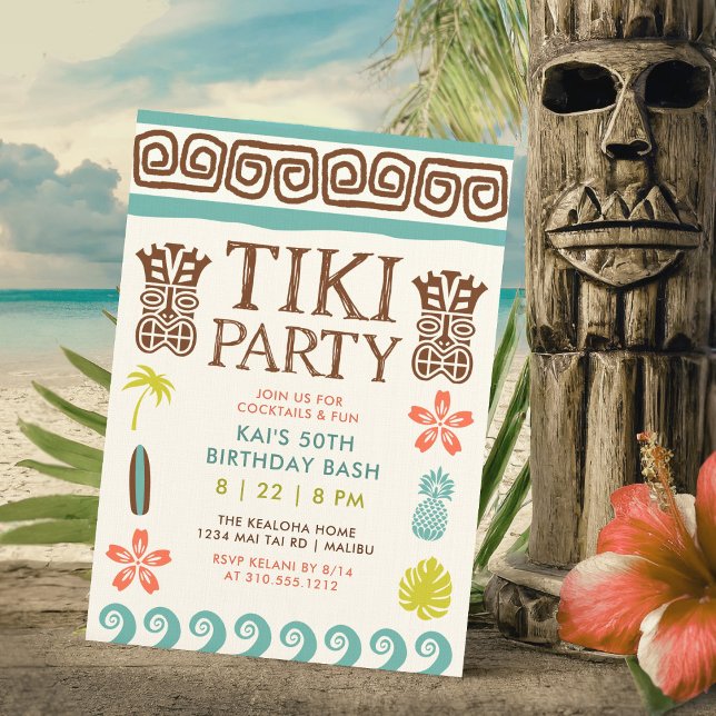 Convite Aniversário Tropical do Partido Retro Tiki (Criador carregado)