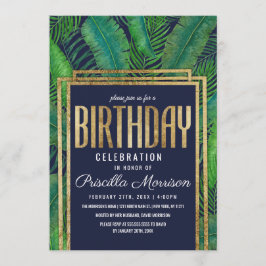 Convite Aniversário tropical dos azuis marinhos do ouro