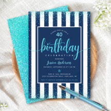 Aniversário turquesa brilho script azul personaliz