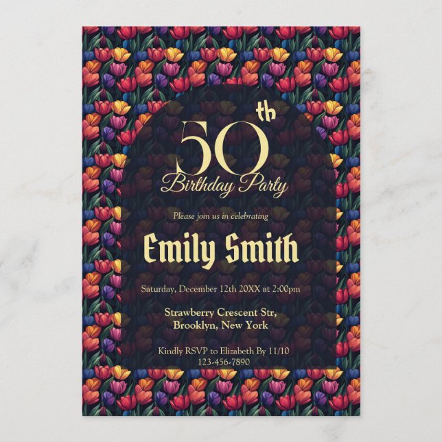 Convite Aniversário ÚNico da Esposa com Tema de Tulipa (Frente)
