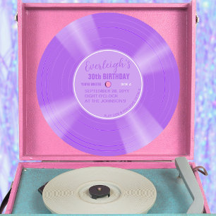 Convite Aniversário Único do Registro de Vinilo Púrpura Li